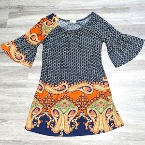 Boho Peasant Dress Size M flare sleeves stretch knit Christian Caliendo made USA